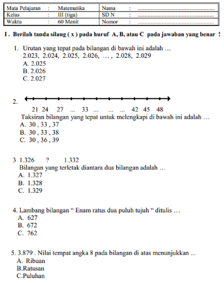 SOAL DAN JAWABAN LATIHAN UAS MATEMATIKA KELAS 3 SD SEMESTER 1 SERBA SOAL DAN JAWABAN LATIHAN UAS MATEMATIKA KELAS 3 SD SEMESTER 1 SERBA