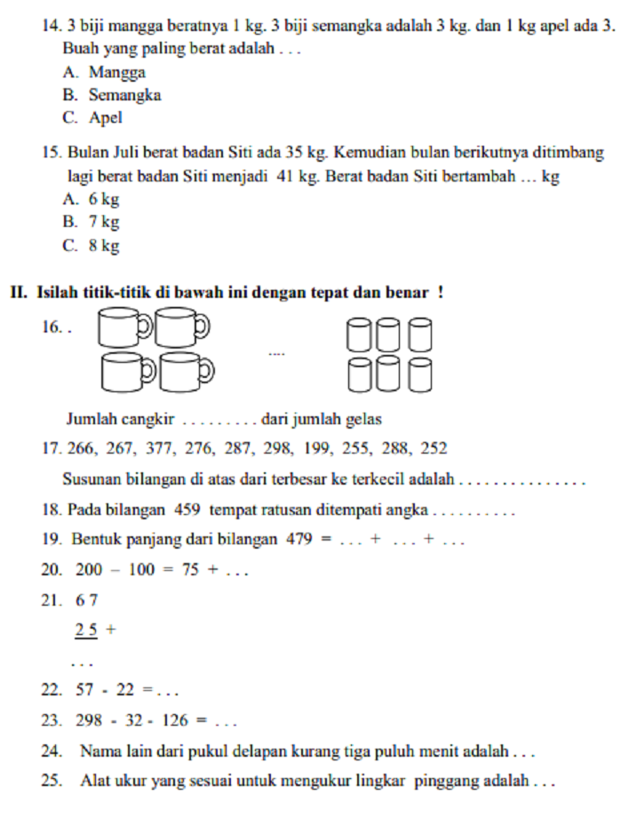 Asah Kemampuan Matematika Si Kecil Contoh Soal Ujian Matematika Kelas