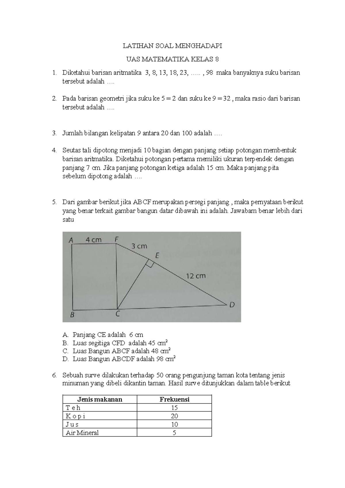 Latihan Soal UAS Matematika Kelas 8 - Juni 2026 - Studocu