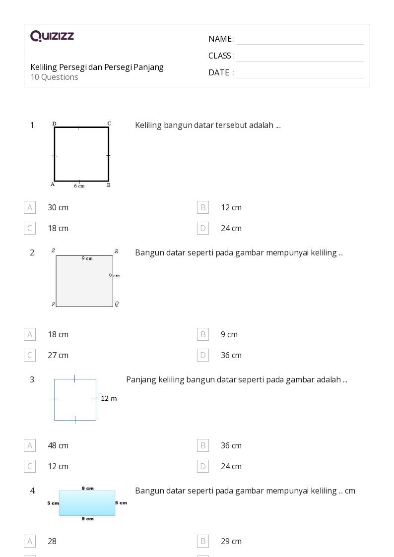 50 lembar kerja Keliling Persegi Panjang untuk Kelas 4 di Quizizz 50 lembar kerja Keliling Persegi Panjang untuk Kelas 4 di Quizizz