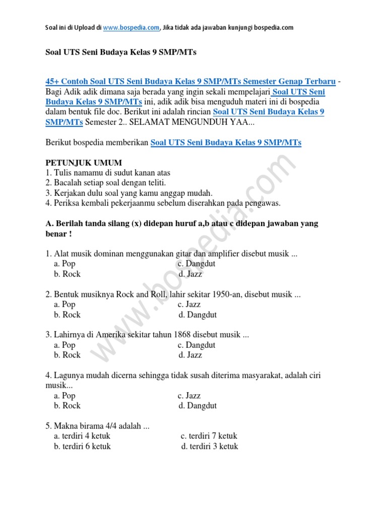 7 Contoh Soal Seni Budaya Kelas 9 Semester 2 Beserta Jawabannya yang Wajib Tahu Sekarang 7 Contoh Soal Seni Budaya Kelas 9 Semester 2 Beserta Jawabannya yang Wajib Tahu Sekarang