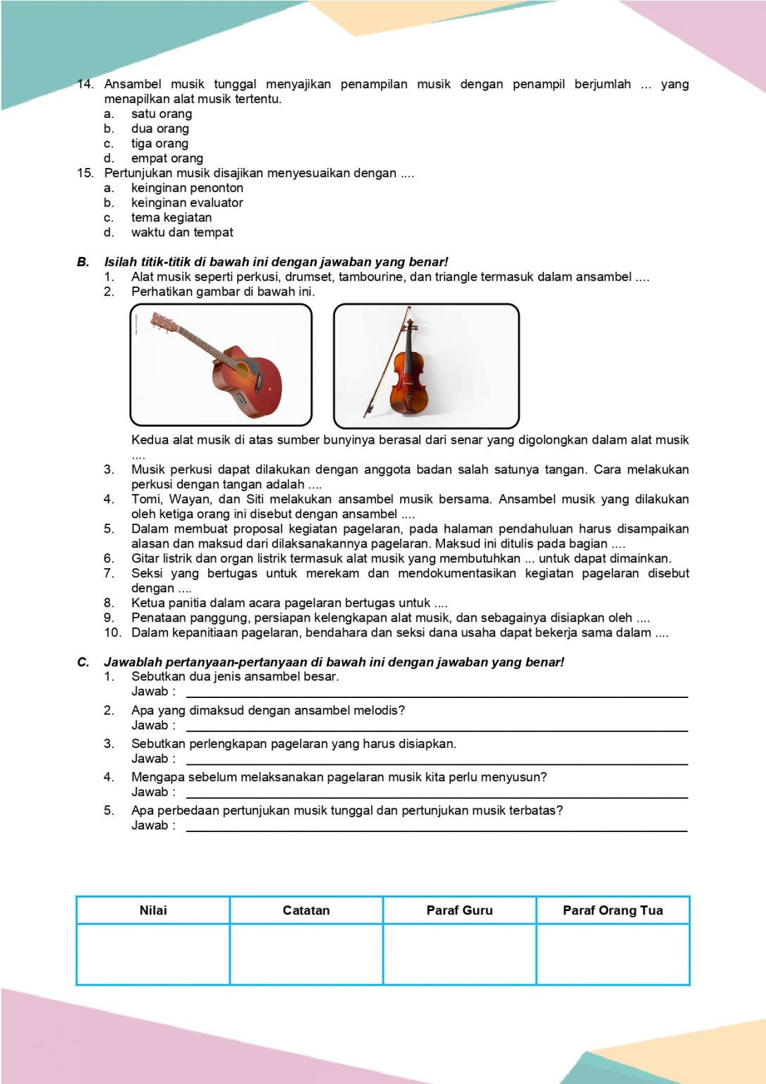 7 Contoh Soal Seni Musik Kelas 7 Semester 2 yang Terbukti Bikin Nilai Meningkat Sekarang