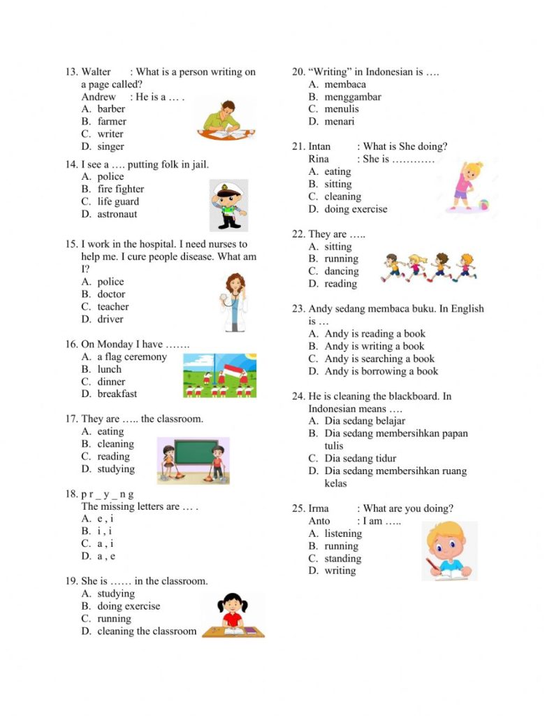 7 Rahasia Latihan Contoh Soal Kelas 3 SD Bahasa Inggris Profession Agar Anak Cepat Mahir