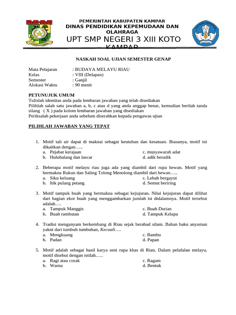 Soal Ujian Budaya Melayu Riau VIII PDF