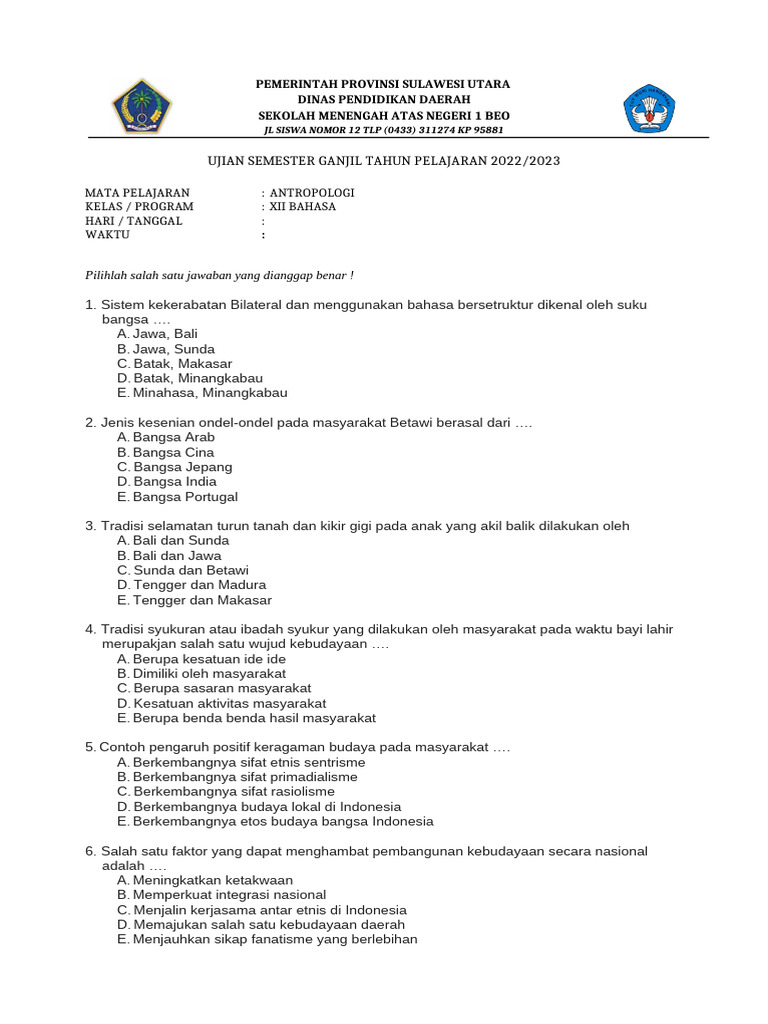 Rahasia Lulus Ujian dengan Bocoran soal antropologi kelas 12 semester 1 Terbaru