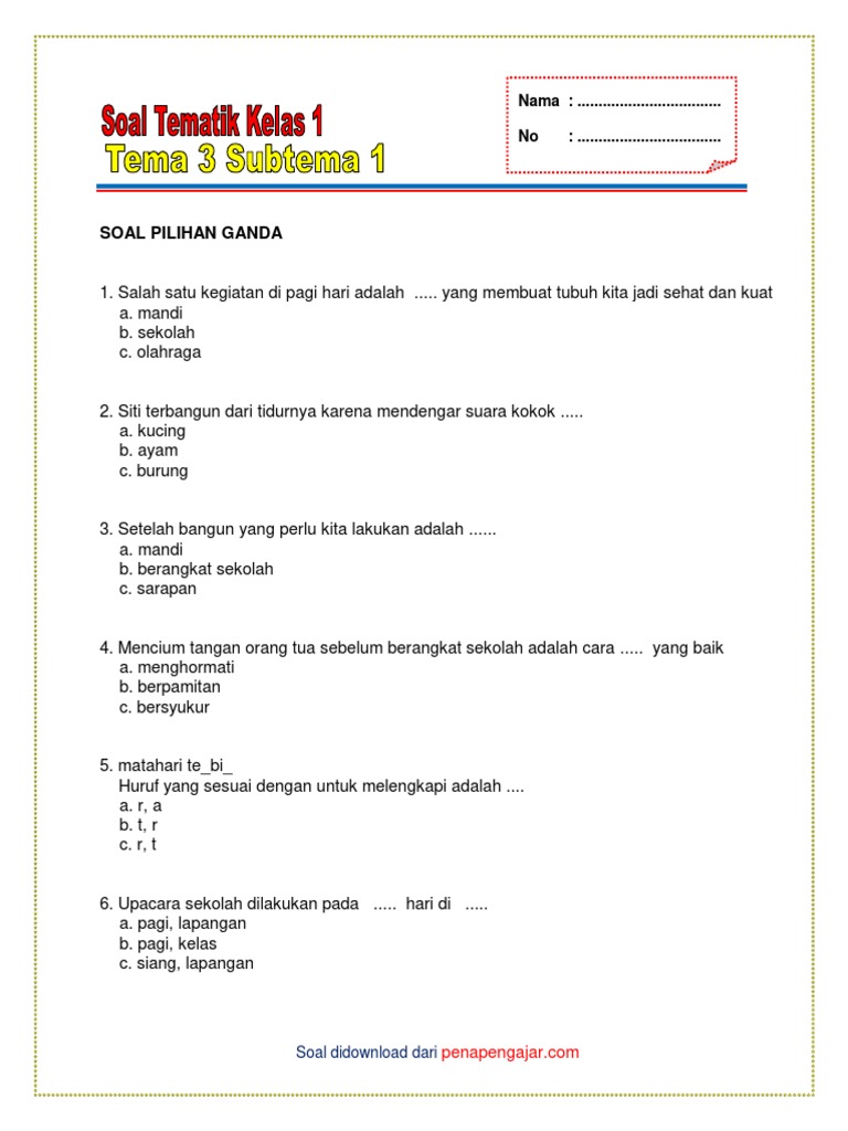 Rahasia Lulus Ujian dengan Contoh Soal Tematik Kelas 1 Tema 1 Subtema 3 Terbaru Rahasia Lulus Ujian dengan Contoh Soal Tematik Kelas 1 Tema 1 Subtema 3 Terbaru