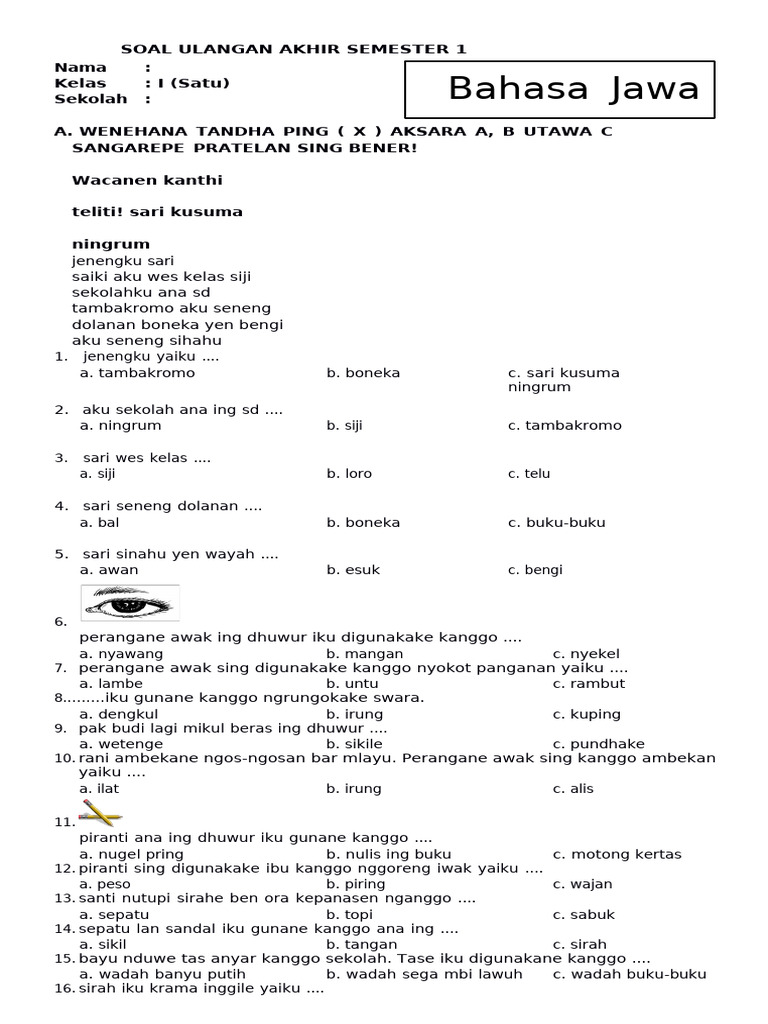 Rahasia Lulus Ujian dengan Latihan Soal Bahasa Jawa Kelas 1 Semester Ganjil Terbaru 2018