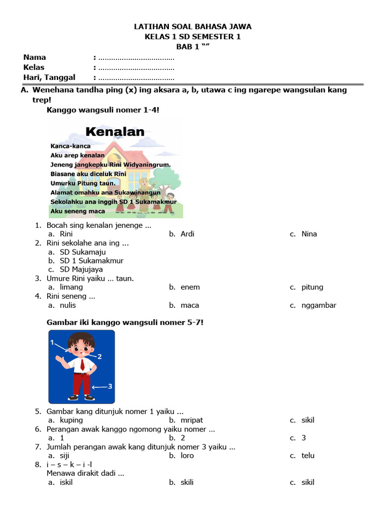 Rahasia Nilai Sempurna dengan Latihan Soal Bahasa Jawa Kelas 1 SD Semester 2 Terbaru
