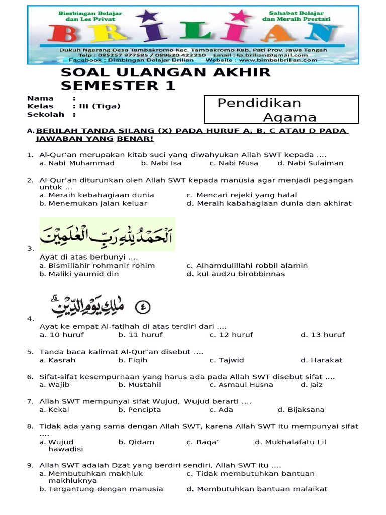 Wajib Tahu Kumpulan Contoh Soal Tematik Kelas 3 Agama Terbaru Agar Anak Juara