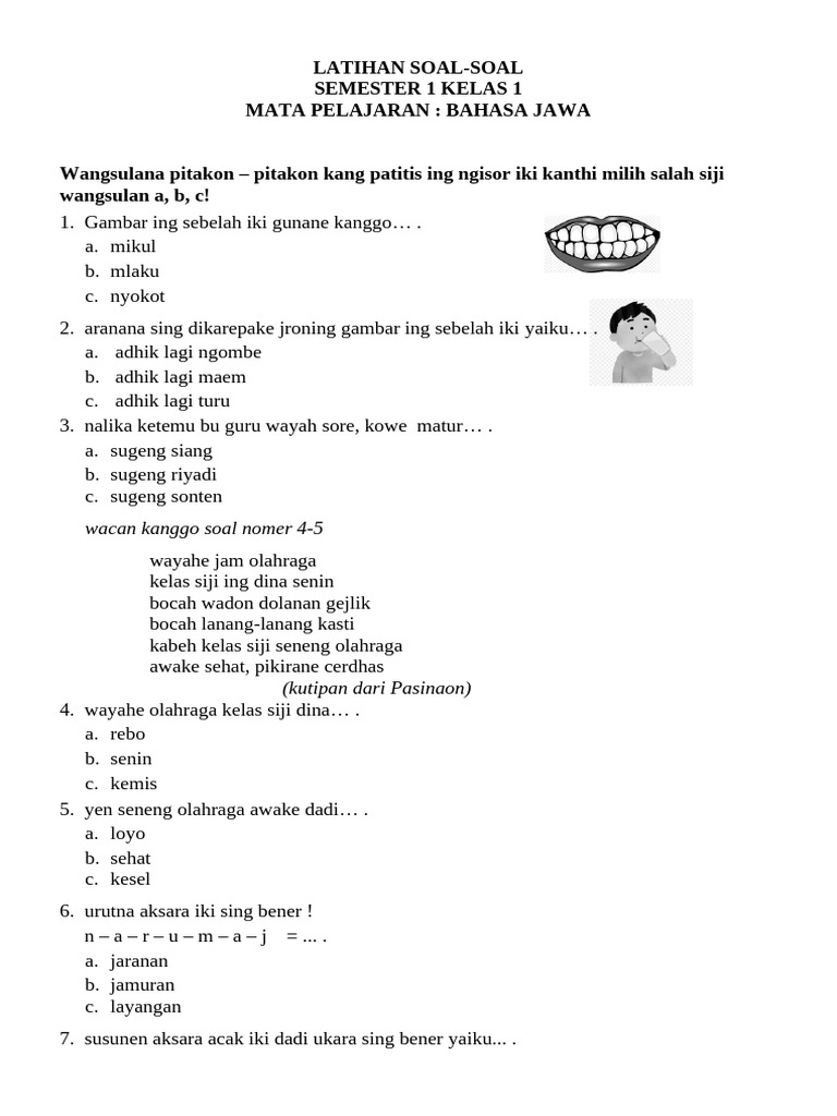 Wajib Tahu! Kumpulan Latihan Soal Bahasa Jawa Kelas 1 Untuk Kenaikan Kelas Paling Akurat