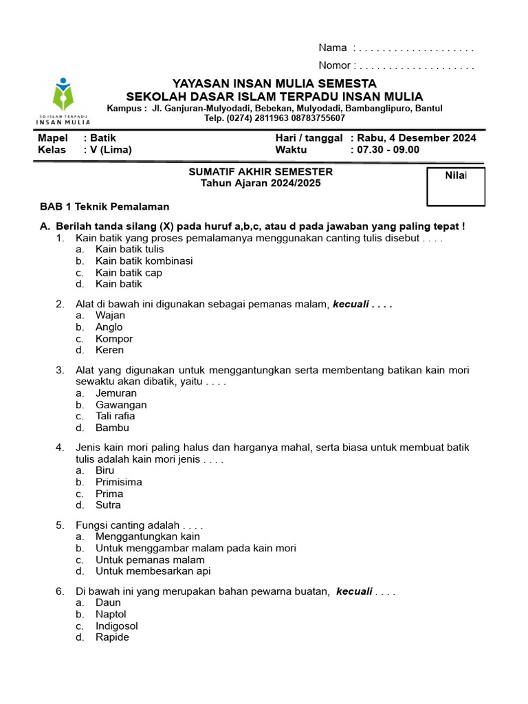 Wajib Tahu! Rahasia Latihan Soal Batik Kelas 5 Semester 1 Agar Nilai Ujian Langsung Melejit Wajib Tahu! Rahasia Latihan Soal Batik Kelas 5 Semester 1 Agar Nilai Ujian Langsung Melejit