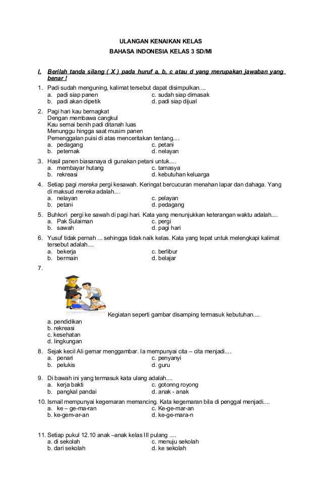 contoh soal kelas 3 dan kunci jawaban contoh soal kelas 3 dan kunci jawaban